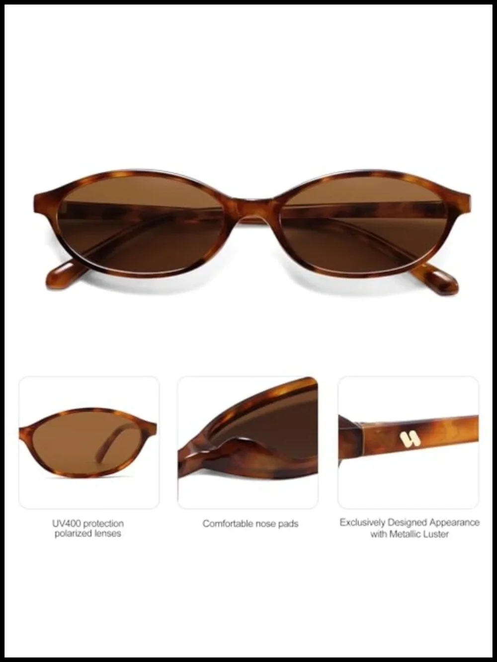 Polarized Retro Oval Sunglasses Narrow Cat Eye Y2K 90s Style UV Protection